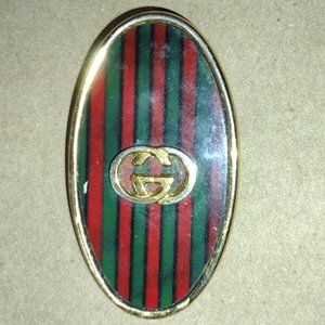 Vintage Gucci Money Clip, GG Logo Red and Green Stripe Gold Tone | Made in Italy